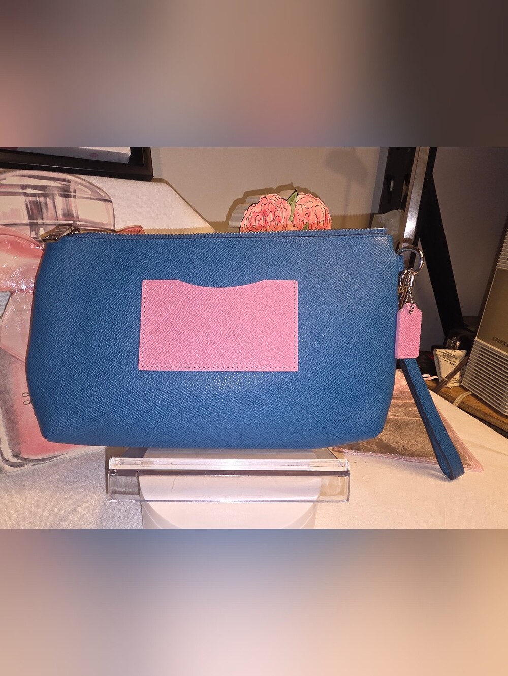 COACH Blue & Pink Leather Zip Pouch - Picture 2 of 7